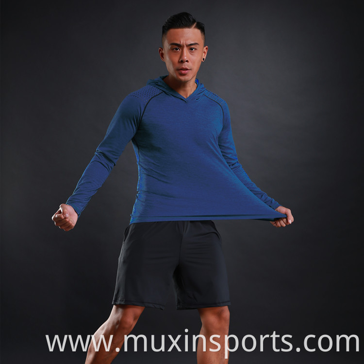 blue long sleeve workout hoodies for men